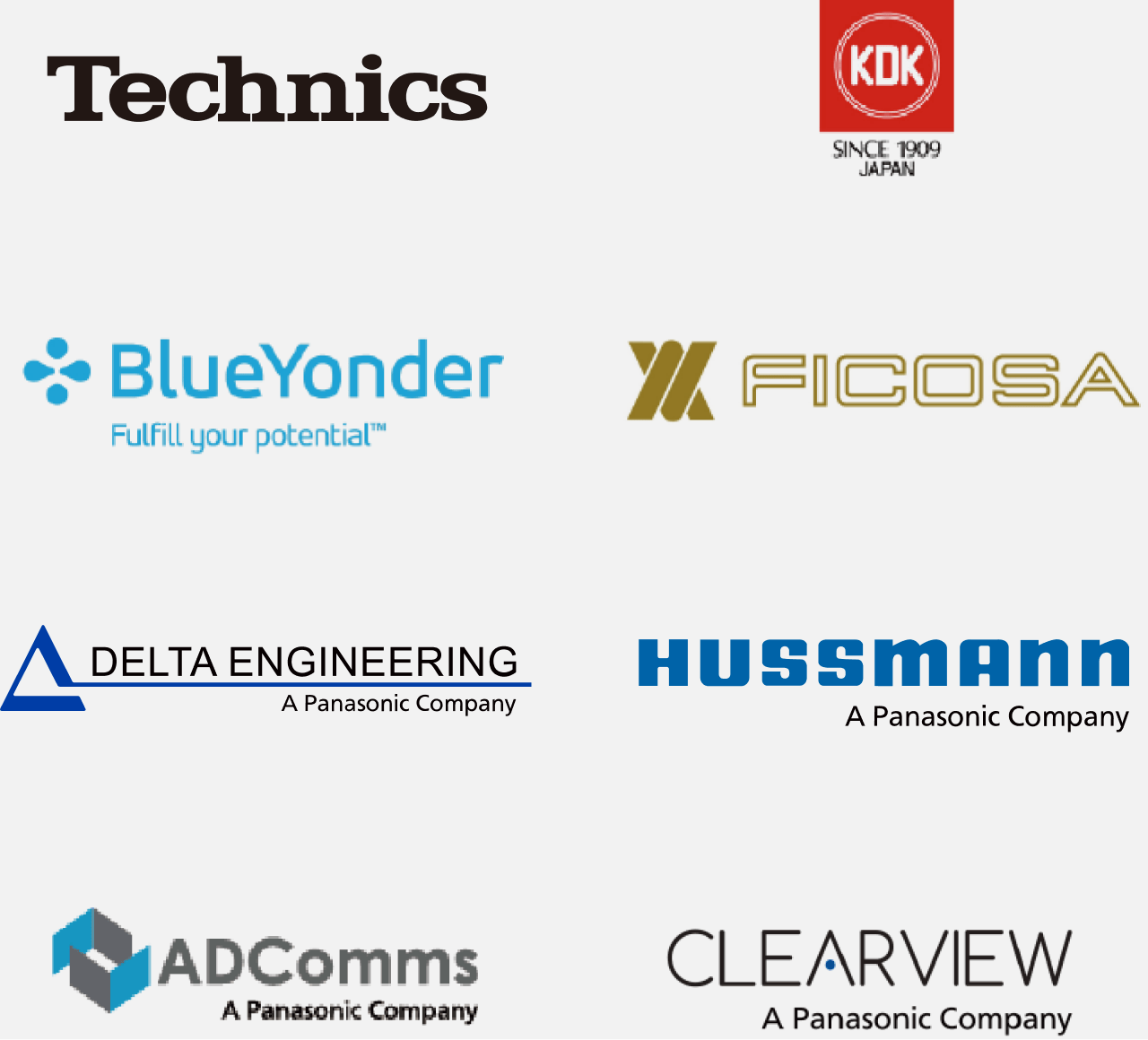 Technics、KDK、BlueYonder、FICOSA、DELTA ENGINEERING、HUSSMANN、CLEARVIEW